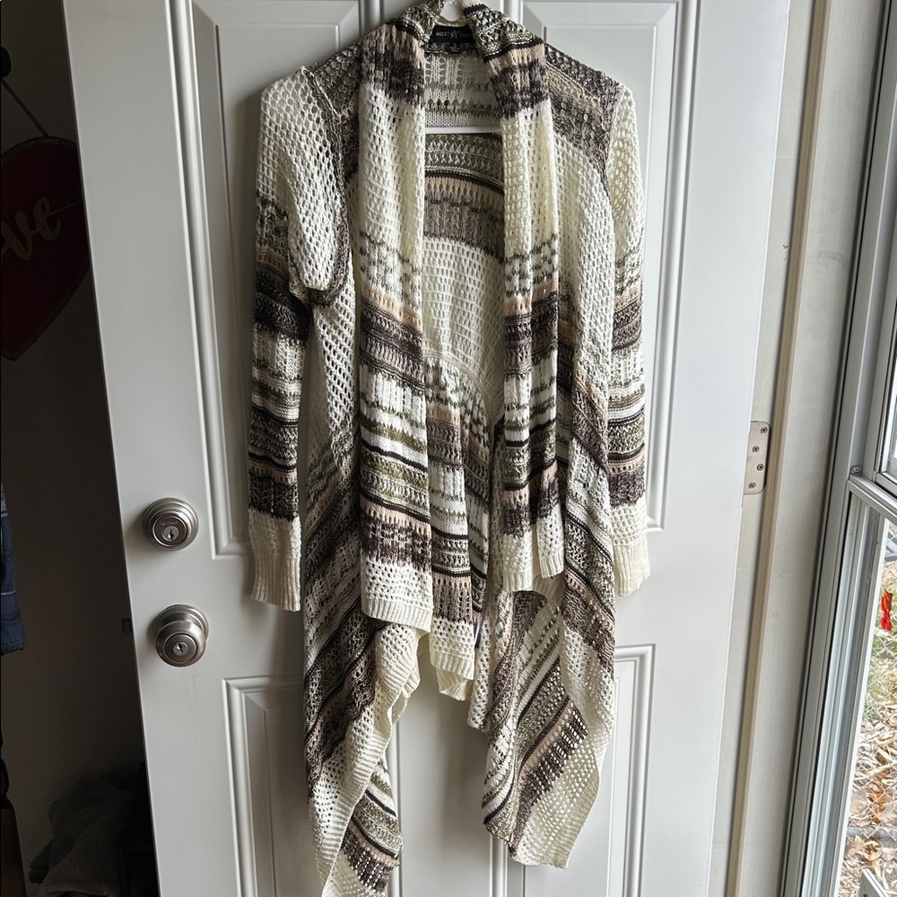 Almost Famous Cream and Brown with green Knit Cardigan